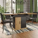 Flieks Esstisch ausziehbarer, Unterschrank mit zweifarbigen Türen, Teleskoptisch 110-140x80x75 cm, Küchentisch rechteckig, Holzfarbe und schwarz - Schwarz/Naturbelassen