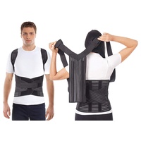 Haltungskorrektor + Lendenwirbelgürtel, zwei in einem/atmungsaktiv, Rückenstütze und Schulterstütze, Lendenwirbelstütze, verstellbar, orthopädisch, oberer und unterer Rücken, Schmerzlinderung, Medium