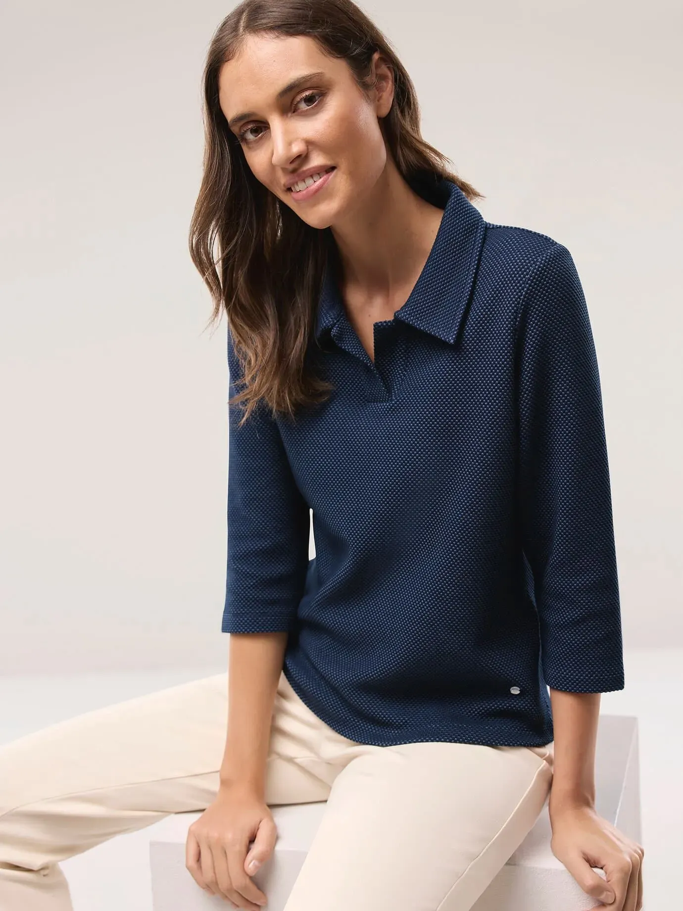 Walbusch Damen Struktur Polo Blau