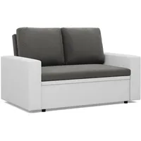 Mebligo - Zweisitzer Sofa Wohnzimmer mit Schlaffunktion, Bettkasten und Kunsteleder 148x90x87 (BxHxT) Grau und Weiß Luna, Schlafsofa Platzsparend, Schlafcouch, Sofabett, Sofa Bed, Bettsofa