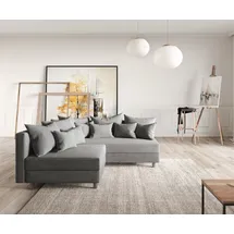 DeLife Ecksofa Clovis Grau Flachgewebe Ottomane Rechts Modulsofa