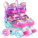 Einhorn Kinder Rollschuhe für Mädchen Jungen Skates für Kinder mit Leuchtenden Rädern Größen Verstellbar Quad Roller Skates für Anfänger Geburtstags und Weihnachts Geschenke