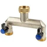 tecuro 2-Wege Verteilerstück 3/4 Zoll (dn15), einzeln absperrbar durch Kugelventile, Messing vernickelt