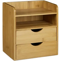 Relaxdays Schreibtisch-Organizer, 2 Ablagen, 2 Schubladen, HBT: 21 x 20 x 13cm, Briefablage fürs Büro, Bambus, natur