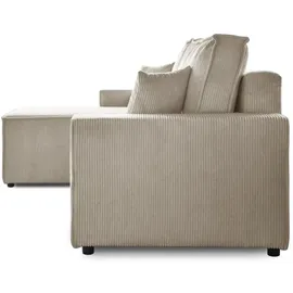 beautysofa Ecksofa HEKTOR L-Form mit Schlaffunktion und Bettkasten, Couch in Hellbeige, Ottomane 70 cm - Beige/Creme