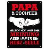 speecheese Papa & Tochter, ein Herz und eine Seele Metallschild XL in 21x28 cm mit Spruch in rot als schöne Dekoration für Papas Lieblingsplatz, um die Freundschaft zwischen Vater und Kind