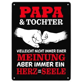 speecheese Papa & Tochter, ein Herz und eine Seele Metallschild XL in 21x28 cm mit Spruch in rot als schöne Dekoration für Papas Lieblingsplatz, um die Freundschaft zwischen Vater und Kind