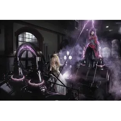 Fototapete PAPERMOON "LABOR-FRAUEN FANTASIE SURREAL TRAUM KUNST MASCHINE XXL", bunt, B:4,50m L:2,80m, Vlies, Tapeten