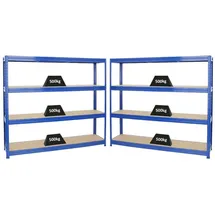 Proregal Mega Deal 2x Schwerlastregal Dino HxBxT 180x200x45cm Fachlast 500kg Blau, Metall, Rechteckig, 400x200x45 cm Freizeit, Heimwerken, Werkstatt, Schwerlastregale