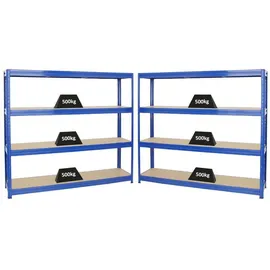 Proregal Mega Deal 2x Schwerlastregal Dino HxBxT 180x200x45cm Fachlast 500kg Blau, Metall, Rechteckig, 400x200x45 cm Freizeit, Heimwerken, Werkstatt, Schwerlastregale