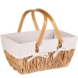 Natural Weidenkorb mit Henkel groß | mit Stoffeinlage in Weiß | Tragekorb aus Weide Einkaufskorb geflochten Weide Weidenkörbe mit Henkel Einkaufskörbe Picknickkorb geflochten, 38 * 25 * 18cm