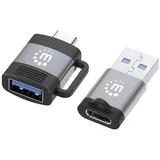 Manhattan USB-C auf USB-A Adapter Schwarz/Grau