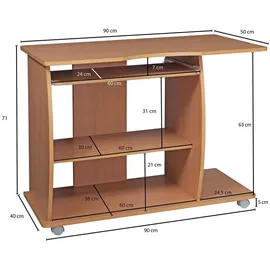 KADIMA DESIGN Laptoptisch Computertisch: 3D-Ecken, Stauraum, 90x50x71 cm, Spanplattenkonstruktion, Rollen.