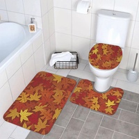 3-teiliges Badteppich-Set, Bunte Herbst-Herbst-Saison-Ahornblätter in ungewöhnlichen Designs Natur,rutschfeste Mikrofaser Shaggy Soft Bath Duschmatten Contour Badteppich Toilettensitzbezug Combo