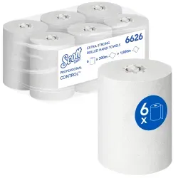 SCOTT® ControlTM Handtuchrollen Extra Strong, weiß, 1-lagig  6626 , 1 Karton = 6 Rollen à 300 Meter = 1800 Meter