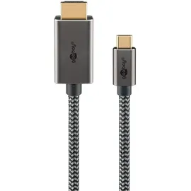 goobay USB-C zu HDMI Kabel 2 m Schwarz/Silber