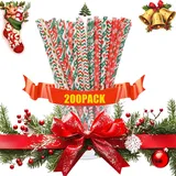 sinzau 200 Stück Weihnachten Papierstrohhalme, Bunte Strohhalme für Weihnachten, Kuchendekoration, Dessertdekoration, Party, Geburtstag, Hochzeit