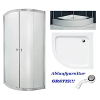 Duschkabine + Duschwanne Gefrorenes Glas 90x90 180cm Halbrund Ablauf GRATIS