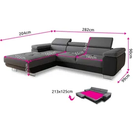 Sofnet Ecksofa Divo mit Schlaffunktion, Bettkasten und Kopfteilverstellung, Federkern - 1 Stk - (Grau (Kronos 22), Ecksofa Rechts) L-Form,Rechteckig, 282x204 cm, Wohnzimmer, Sofas - Couches, Wohnlandschaften, Ecksofas