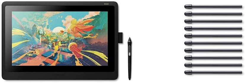 Wacom Cintiq 16 Kreativ-Stift-Display Tablet (zum Skizzieren, Illustrieren & Zeichnen direkt auf dem Bildschirm, mit Full HD Display) & ACK22211 Set mit 10 Standard-Spitzen für Pro Pen 2, Schwarz