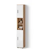 livinity Ronco Hochschrank 30 x 192 cm Weiß Hochglanz/Eiche Holz