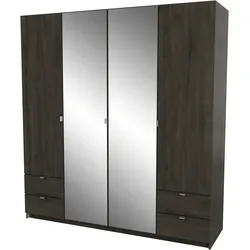 Kleiderschrank DEMEYERE GROUP "Mellie, 2 Spiegel, 4 Schubladen, 36 Regale, 2 Kleiderstangen", eich waterford, B:178,1cm H:191,5cm T:51,4cm, Spanplatte, Schränke, maximaler Stauraum, Made in France