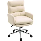 Homcom Bürostuhl Ergonomischer Schreibtischstuhl mit Armlehne, Lammwolle-Optik, Höhenverstellbarer Drehstuhl mit Wippfunktion, Cremeweiß