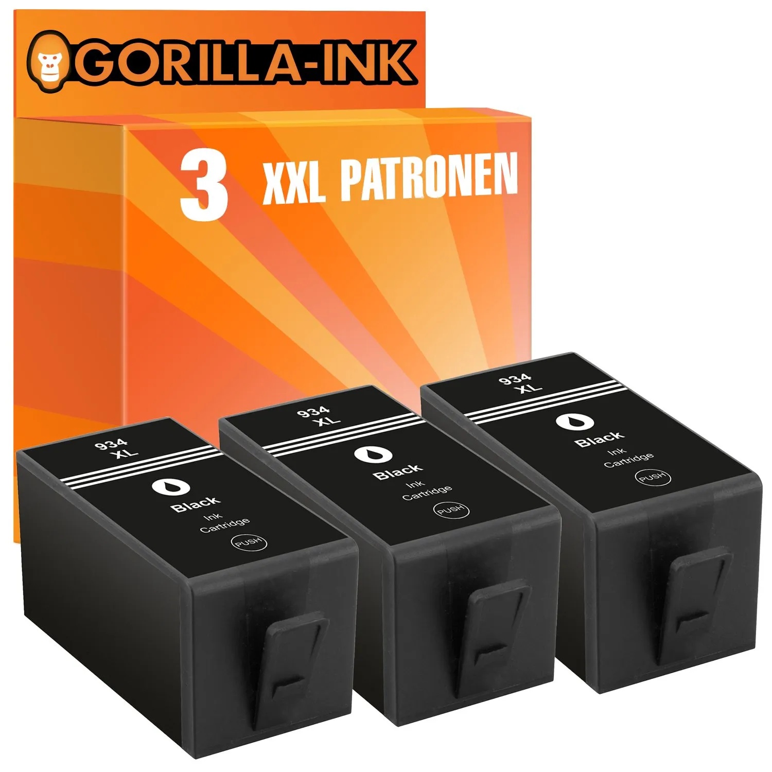 Gorilla-Ink 3X Patrone XXL kompatibel mit HP 934 XL Black | Geeignet für HP OfficeJet 6230 6235 6239 6812 6815 6820 6822 6825 6830 6835
