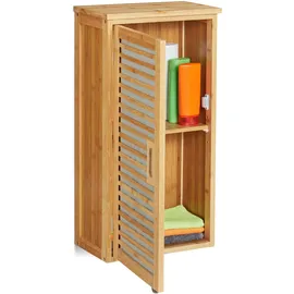 Relaxdays Bad Hängeschrank, Bambus, 2 Fächer, höhenverstellbarer Einlegeboden, Badschrank HxBxT: 66 x 35 x 20 cm, Natur, 1 Stück