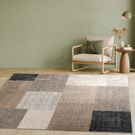 Paco Home Designer Teppich Modern Kariert Kurzflor Teppich Design Meliert In Braun Creme, Grösse:160x230 cm,