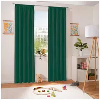 heimtexland ® Dekoschal Baumwolle Uni Blickdicht Vorhang Kräuselband Gardine Kinderzimmer Waldgrün HxB 230x135 Typ625