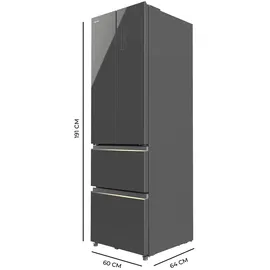 Cecotec Kühlschrank mit Gefrierfach - Grey Glass E. Kühlschrank mit 4 Türen, NoFrost-System, Multi Airflow-Verteilung und Temperaturwarnungen