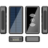 KKPLZZ Solar Power Bank 100000 mAh, Hochleistungs-Solarladegerät mit 4 USB-Anschlüssen, wasserdichtes tragbares drahtloses Ladegerät Externer Akku mit LED-Licht Camping im