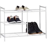 Relaxdays Schuhregal SANDRA 3 Ebenen, Schuhablage Metall, mit Stiefelfach, HBT: ca. 50,5 x 70 x 26 cm, für 8 Paar Schuhe, mit Griffen, weiß