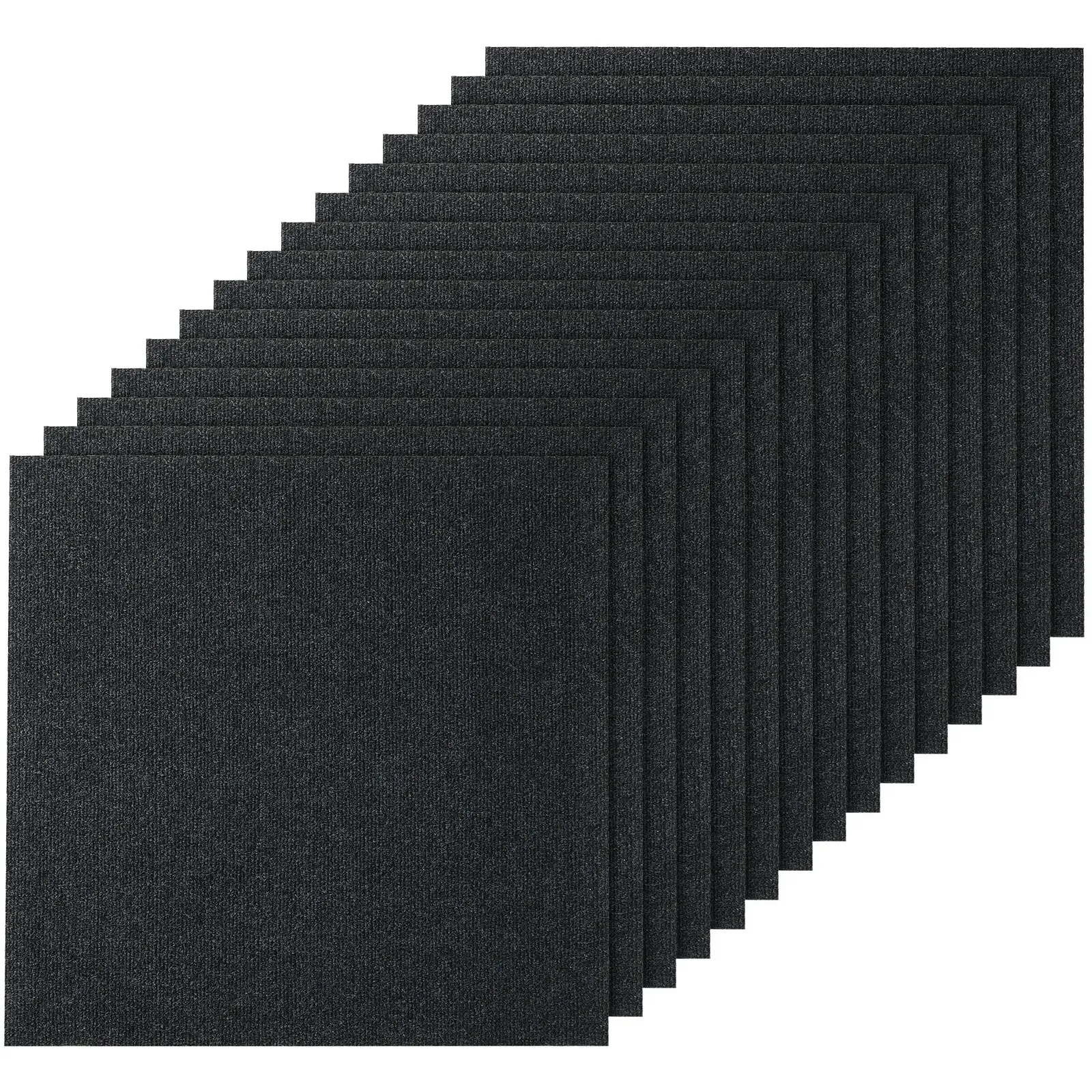 VEVOR Teppichfliesen zum Abziehen und Aufkleben, 61 x 61 cm, selbstklebende Teppichbodenfliesen, weich gepolsterte Teppichfliesen, DIY-Installation für Schlafzimmer, Wohnzimmer, (15 Stk., Schwarz)