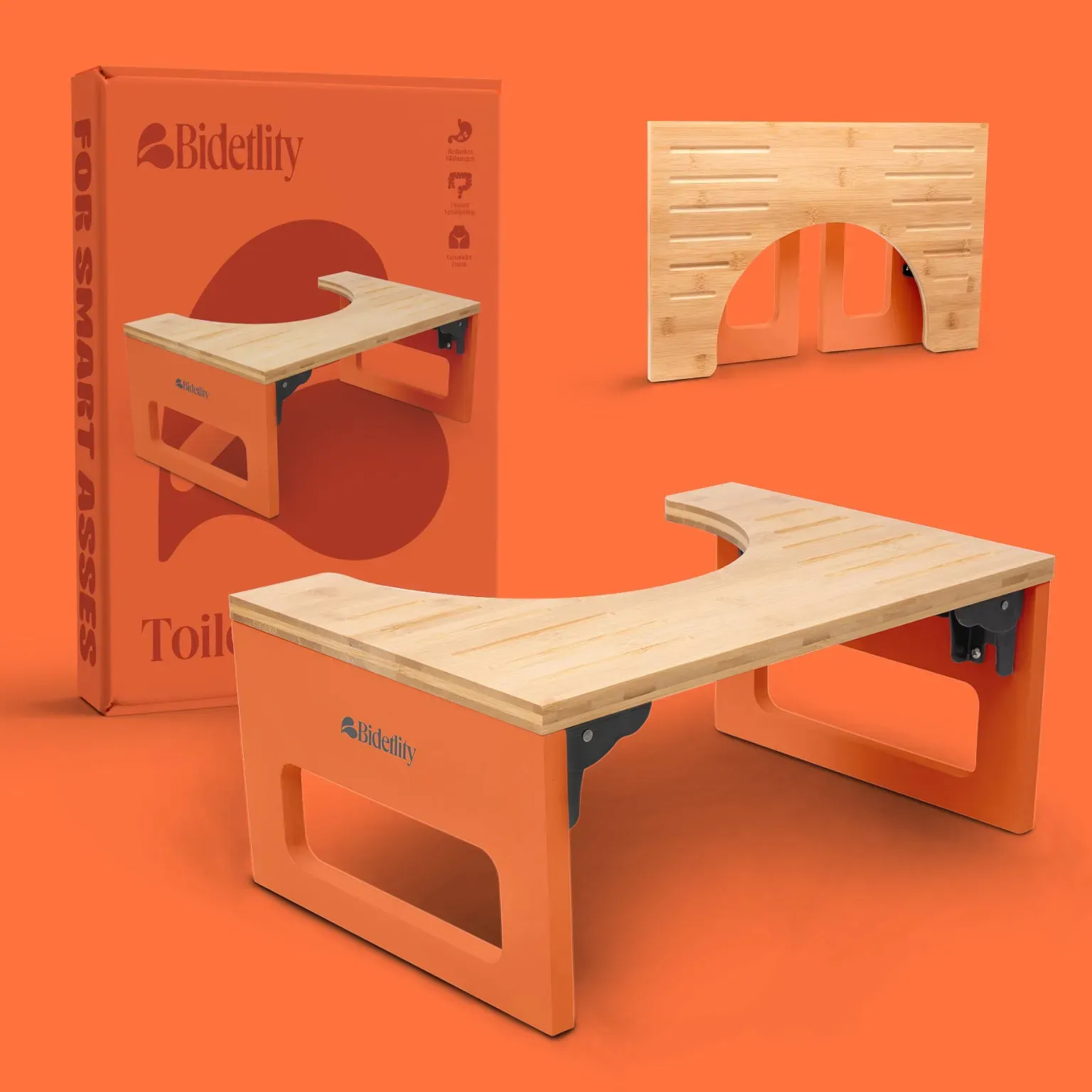 Bidetlity Toilettenhocker Bambus Peach Edition – Klappbarer WC Hocker | Klohocker & Kackhocker