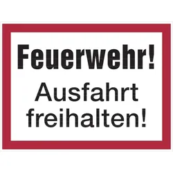 Feuerwehrschild, Feuerwehr! Ausfahrt freihalten! - angelehnt an DIN 4066 - 400x300x0.6 mm Aluminium geprägt