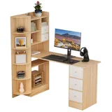 Rutaqian Schreibtisch Moderner L-förmiger Computertisch,Eckschreibtisch mit Bücherregal (1-St., für Home Office und Schlafzimmer), 120x72x145cm Computertisch mit 3 Schubladen,Braun