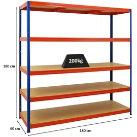Proregal Schwerlastregal Metall 180x180x60 cm Blau/Orange