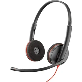 Poly Blackwire C3220 On Ear Headset kabelgebunden Stereo Rot/Schwarz