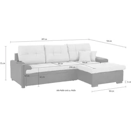 Home Affaire Ecksofa "Föhr L-Form", grau (hellgrau), B:247cm H:75cm T:155cm, 100% Polyester Luxus-Microfaser/Struktur;100% Polyester PRIMABELLE/Webstoff;100% Polyester Melrose/Struktur grob, Sofas, Ecksofa, wahlweise mit Bettfunktion