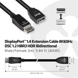 Club 3D DisplayPort Verlängerungskabel 3,00 m Schwarz