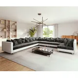 DeLife Wohnlandschaft Clovis XXL Weiss Schwarz Ottomane Links