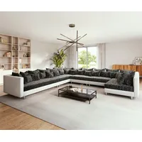 DeLife Wohnlandschaft Clovis XXL Weiss Schwarz Ottomane Links