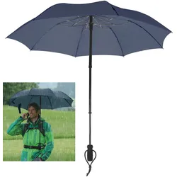 Taschenregenschirm EUROSCHIRM "teleScope handsfree, marineblau", blau (marineblau), Bezug: 100% Polyester, uni, Regenschirme Taschenschirm, zweifach ausziehbarer Schaft,, handfrei tragbar