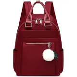 SODOLLEE Leichte Rucksack Damen Schulrucksack Teenager 14 Zoll Laptop Rucksäcke Kleine Polyester Wasserdicht Daypack Rucksack mit Pompon für Schule Reise Freizeit Rot