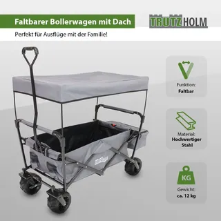 Trutzholm Bollerwagen faltbar mit Sonnendach grau mit Vollgummi-Breitreifen Transportwagen Handwagen