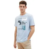 TOM TAILOR T-Shirt mit Motiv-Label-Print, Rauchblau, L,