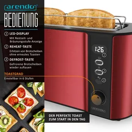 Arendo Frühstücksset, Wasserkocher ELEGANT 1,5L, 2 Scheiben Toaster Langschlitz, Rot