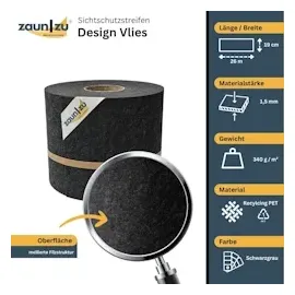 zaun|zu® Sichtschutzstreifen 26 m Schwarzgrau Vlies
